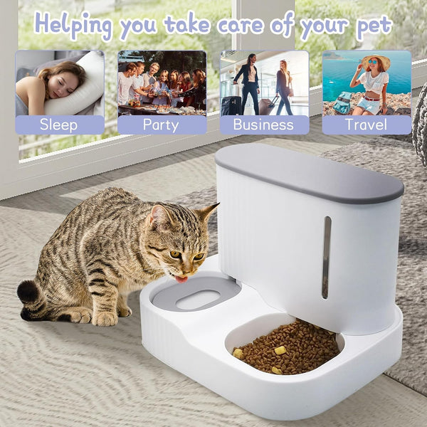 Kathson Automatic 2 in 1 Cat Feeder and Water Dispenser, Gravity Feed Pet Feeder for Indoor & Outdoor Cats (Grey)4