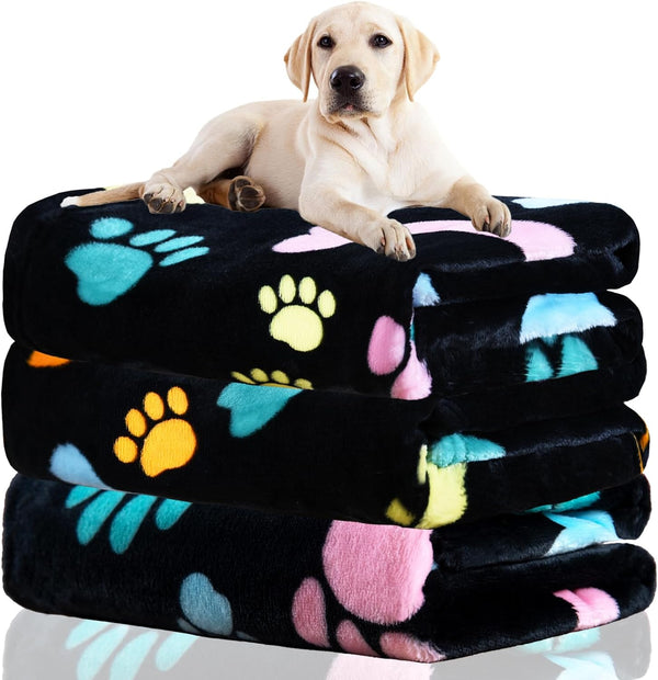 Rezutan Dog Blankets for 3 Pack Large Medium Pet Cat, Soft Fuzzy Washable Blanket, Comfort Flannel Suitable for Dogs Kennels & Beds, Sofas, Furniture, Gifts Puppy Essentials, 41 X 31 Inch, Black1