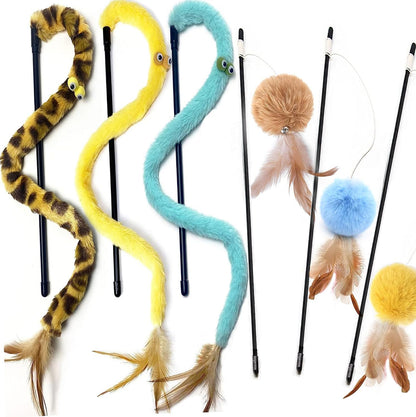 Cat Toys for Indoor Toys,Rainbow Cat Wand Toys,Feather Flips Plush Ball Cat Toys,Interactive Feather Toy for Teaser Play and Chase Exercise with Kitten 6 Pack1
