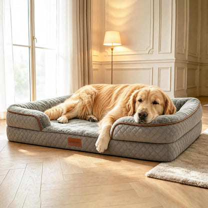 Large Dog Sofa Bed with Reusable Potty Pad - 44.5" X 33.5" X 6.7" Beige Dog Sofa with Soft Plush Surface, Raised Bolsters, Removable Bolster, and Non-Slip Bottom for Large Dogs - Xlarge10