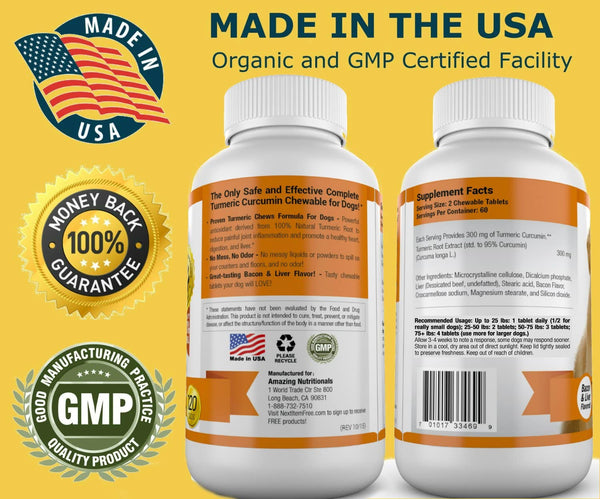 Amazing Turmeric for Dogs Curcumin Pet Antioxidant, Eliminates Joint Pain Inflammation, 120 Chews5