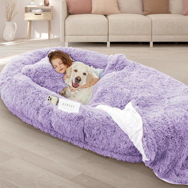 ROOMTEC Human Dog Bed, 71''X45''X12'' Size Fits Adult and Pet Washable Giant People Bed 10 CM Thick Memory Foam Large Oversize Pet Bed with Plump Pillow, Blanket, Strap - Grey10