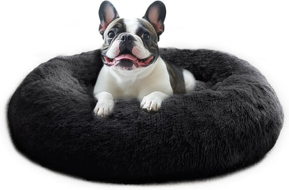 JOLLYVOGUE Small Dog Bed, Calming Dog Beds for Small Dogs & Indoor Cats - 20 Inches Donut Washable Cat Bed for Kittens & Puppies, round Fluffy Plush Faux Fur Pet Beds(Smoke Grey)48