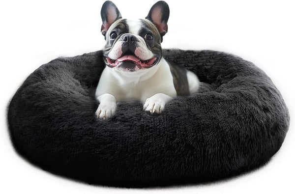 JOLLYVOGUE Small Dog Bed, Calming Dog Beds for Small Dogs & Indoor Cats - 20 Inches Donut Washable Cat Bed for Kittens & Puppies, round Fluffy Plush Faux Fur Pet Beds(Smoke Grey)48