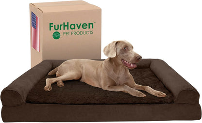 Furhaven Orthopedic Dog Bed for Large Dogs, Sofa-Style with Cool Gel-Top Foam with a Solid Orthopedic Foam Base for Joint Support, Removable Washable Cover, Jumbo XL, Plush & Suede, Gray26