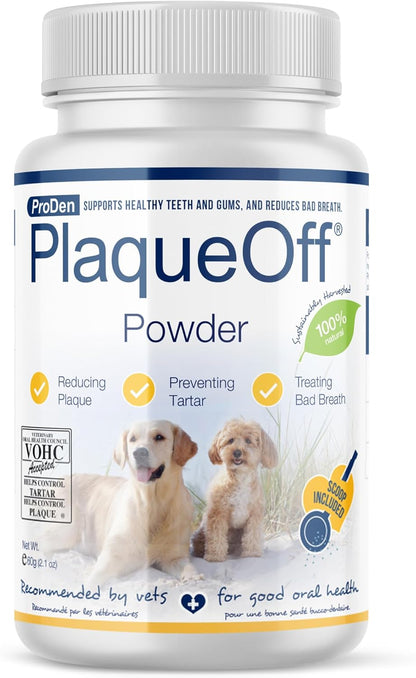 Proden Plaqueoff Powder for Dogs - Dog Tartar and Plaque Remover - 60G | VOHC Accepted Dental Powder for Pet Oral Care - Supports Fresher Breath and Dental Hygiene - 100% Natural Kelp Formula1