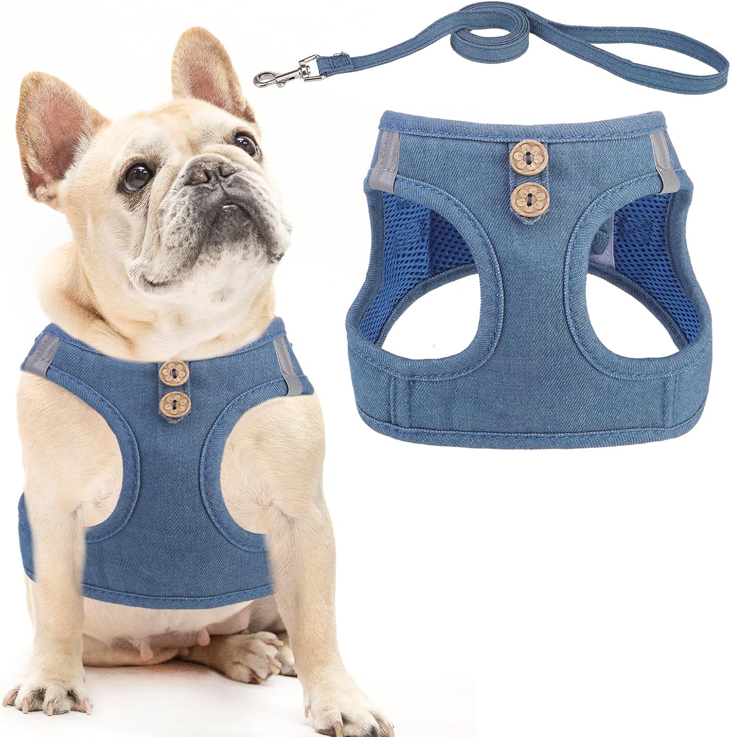 pupteck-dog-harness-and-leash-set-for-small-medium-dogs-no-pull-step-in-soft-mesh-puppy-cat-vest-harnesses-reflective-at-night-green-s