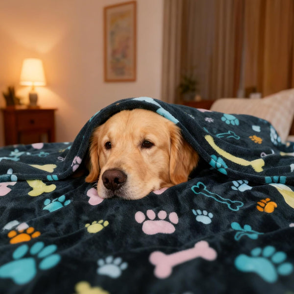 Rezutan Blanket for Large Dogs, Cat Flannel Washable Soft Pet Mat Throw Cover for Kennels-Beds, Sofas, Furniture Protection, Cute Paw Pattern, Black, 50X40 Inch4