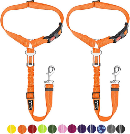 Slowton Dog Seat Belt for Car, 2 Pack Dog Car Harness Seatbelt Adjustable with Elastic Bungee Buffer, 2 in 1 Pet Car Leash Headrest Restraint Dog Reflective Safety Tether (Black, Headrest+Clip)13