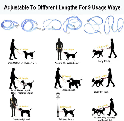 9-In-1 Hands Free Dog Leash Crossbody/Waist Blue Small Dogs | Adjustable, Waterproof No-Pull Dog Collar/Harness/Leash Set, Heavy Duty, Slip Lead, Fits 8-120Lbs5