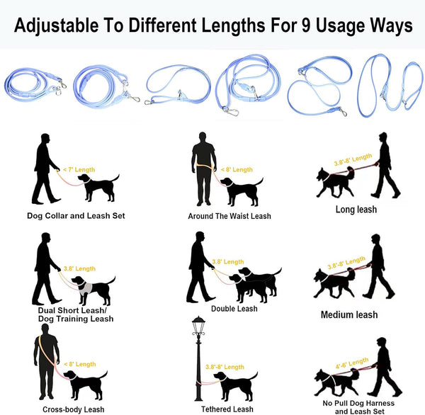 9-In-1 Hands Free Dog Leash Crossbody/Waist Blue Small Dogs | Adjustable, Waterproof No-Pull Dog Collar/Harness/Leash Set, Heavy Duty, Slip Lead, Fits 8-120Lbs5