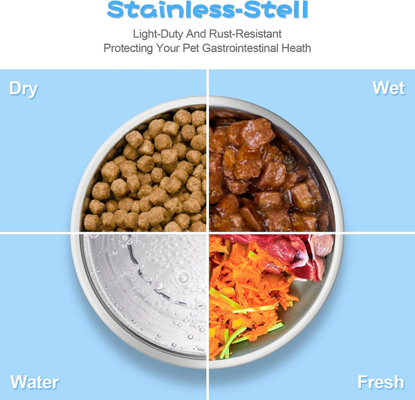 JUST RUN Double Dog Cat Bowls, Dog Cat Food and Water Bowl Set with Automatic Water Dispenser Bottle, Super Big Detachable Stainless Steel Food Bowl for Small Dogs Puppy and Cats Kitten Rabbit(Blue)4