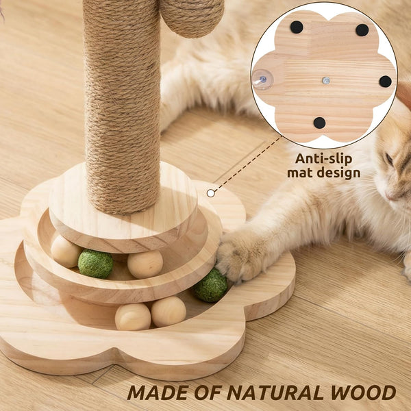 Scratching Post - 4 in 1 Cat Scratch Post, Interactive Cute Small Wooden Cat Scratcher with 2 Level Catnip Toys Balls & 2 Sisal Hanging Balls for Indoor Kitten Kitty5