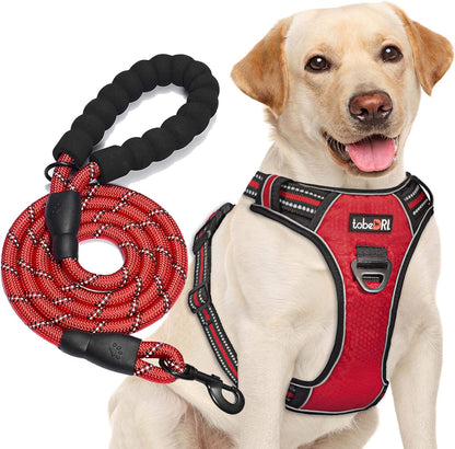 Tobedri No Pull Dog Harness Adjustable Reflective Oxford Easy Control Medium Large Dog Harness with a Free Heavy Duty 5Ft Dog Leash, Blue, M10