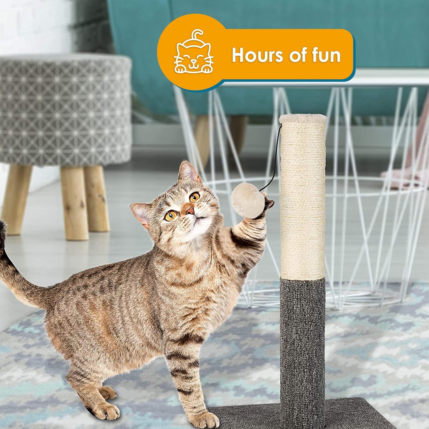pawbee-20-cat-scratching-post-with-hanging-ball-modern-sisal-rope-pole-scratcher-tower-for-indoor-kitten
