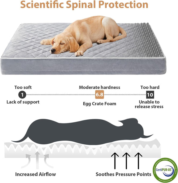 WNPETHOME Orthopedic Waterproof Extra Large Senior Dogs Bed for Comfy Sleep | XL Washable Ped Bed with Removable Cover, Multi-Needle Quilting XL Crate Bed for Large Sized Dog Relax, Light Grey 42X30 Inch3