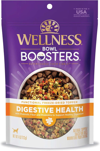 Wellness Bowl Boosters Digestive Health Dog Food Topper with Freeze Dried Pieces for Small, Medium, and Large Breeds, Sensitive Stomach, Grain Free, Natural, Chicken Recipe, 4 Oz Bag1