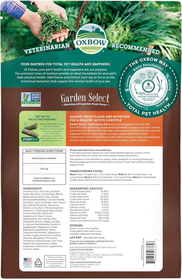 Oxbow Garden Select Adult Guinea Pig Food, Pellets with Vitamin C, 8 Lb | Non-Gmo, Adult Guinea Pig Pellets, with Timothy, Orchard and Oat Hay, Vitamins and Minerals, High Fiber, Made in USA3