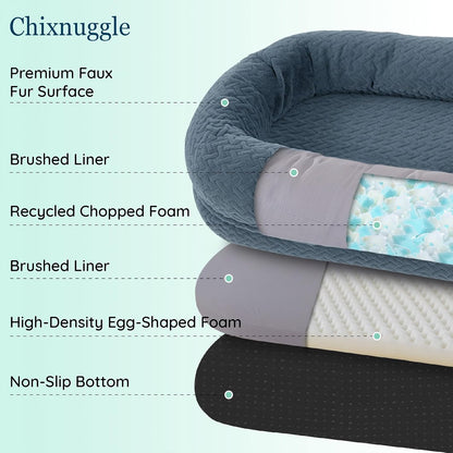 Chixnuggle Orthopedic Human Dog Bed,With Faux Fur Washable Cover,Blanket | Bluish Grey,72*40*10,Giant Dog Bed for Adult or Extra Large Dogs,Egg Crate Foam,Non-Slip Bottom4