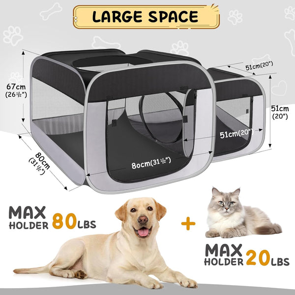 Tailtastic Large Cat Playpen with Separate Areas,Outdoo&Indoor Cat Enclosures,Portable Pet Playpen for Indoor Cats,Puppy and Small Animals, Dog Playpen with Carrybag. | Ideal for Multi-Pet Households, Works as Birthing & Nursing Den, Pet-Safe Soft Material, Prevents Escape & Furniture Damage3