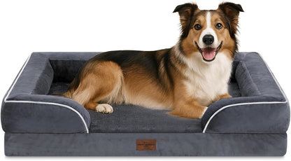 Comfort Expression Orthopedic Dog Bed for Extra Large Dogs with Bolster | Waterproof Dog Couch Bed with Washable Cover & Non-Slip Bottom, Supportive Egg Crate Foam XL Pet Bed, 42X30 Inch173