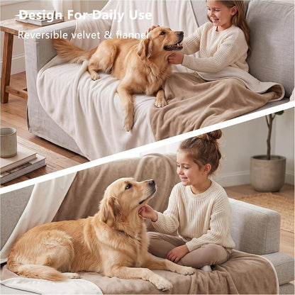 Waterproof Blanket for Dogs - Reversible Furniture Protector | TPU Leak-Proof Liner, Soft Velvet & Flannel Pet Throw, Machine Washable, for Couch and Bed, 52" X 82", Beige/Khaki5