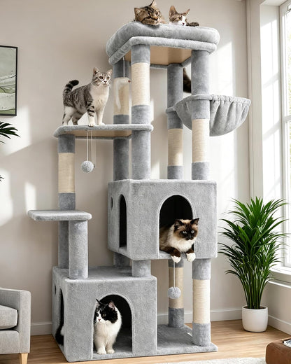 Globlazer Cat Tower for Indoor Cats, Heavy Duty Cat Trees for Large Adult Big Cats Maine Coon Cat Tree Tower with Scratching Post, Extra Large Top Perch, Cat Condos, F61, Dark Grey, 61Inch12