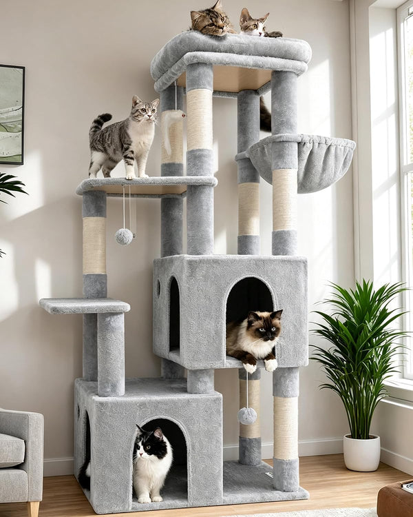 Globlazer Cat Tower for Indoor Cats, Heavy Duty Cat Trees for Large Adult Big Cats Maine Coon Cat Tree Tower with Scratching Post, Extra Large Top Perch, Cat Condos, F61, Dark Grey, 61Inch12