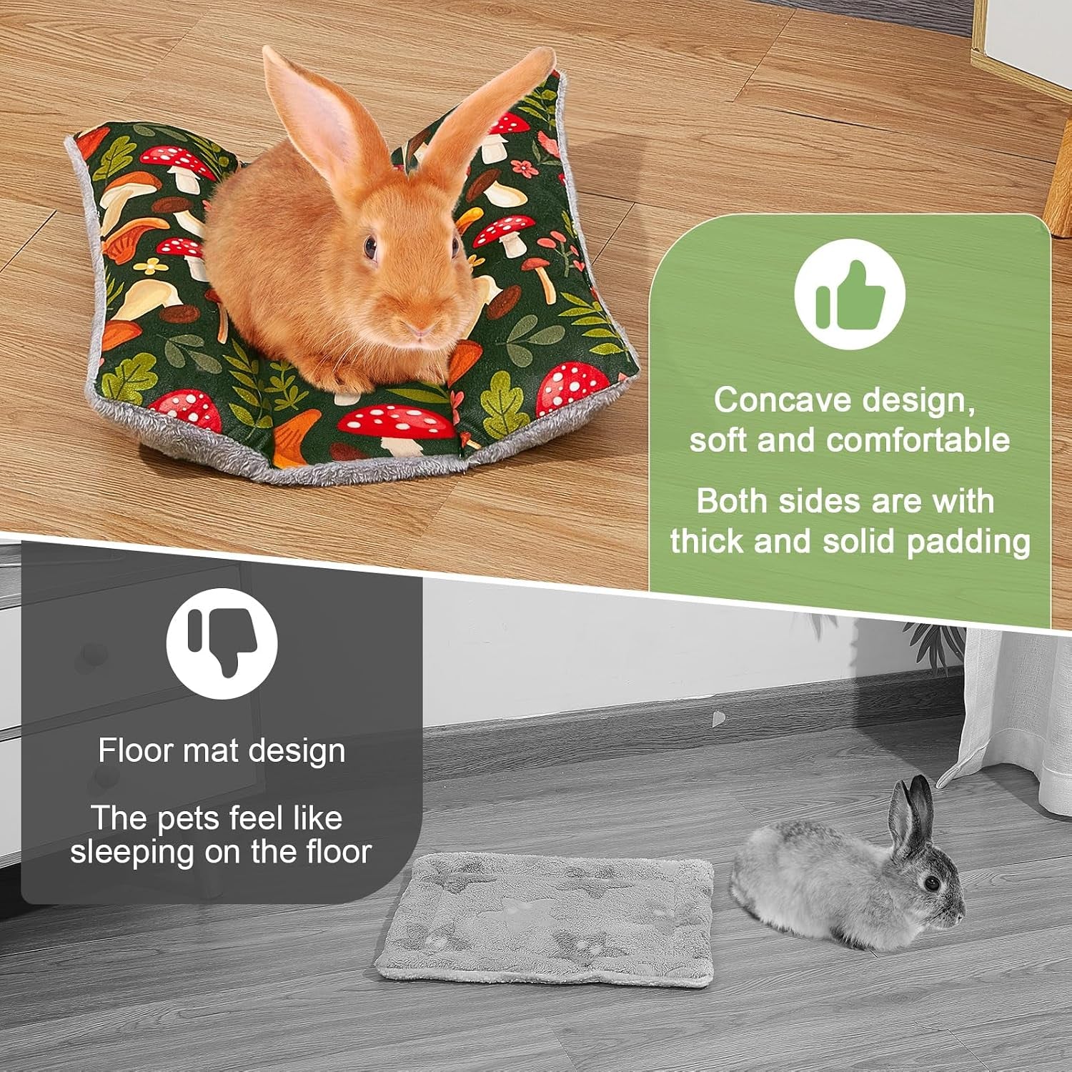 15x14-soft-plush-rabbit-bed-washable-cuddle-mat-for-small-pets-reversible-bunny-napping-cushion-with-thicker-padding-and-floral-designs-for-comfortable-rest-in-cages