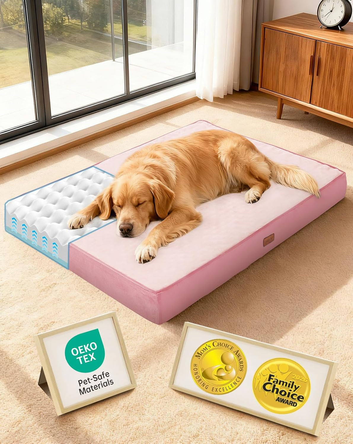 ohgeni-orthopedic-waterproof-large-dog-bed-memory-foam-41-inchgray-machine-washable-removable-cover-in-easy-clean-fabric-reversible-memory-foam-easy-carry-handle-suitable-for-crate