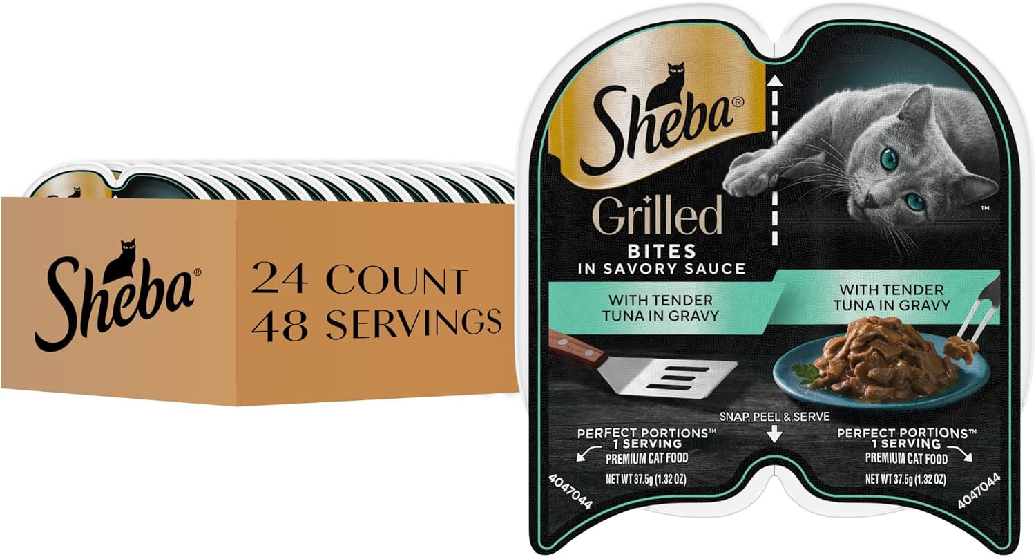 sheba-perfect-portions-grilled-bites-wet-cat-food-tuna-2-6-oz-24-ct-real-tuna-snap-peel-serve-twin-pack-trays-zero-leftovers-shredded-grilled-strips-aafco-compliant-48-servings