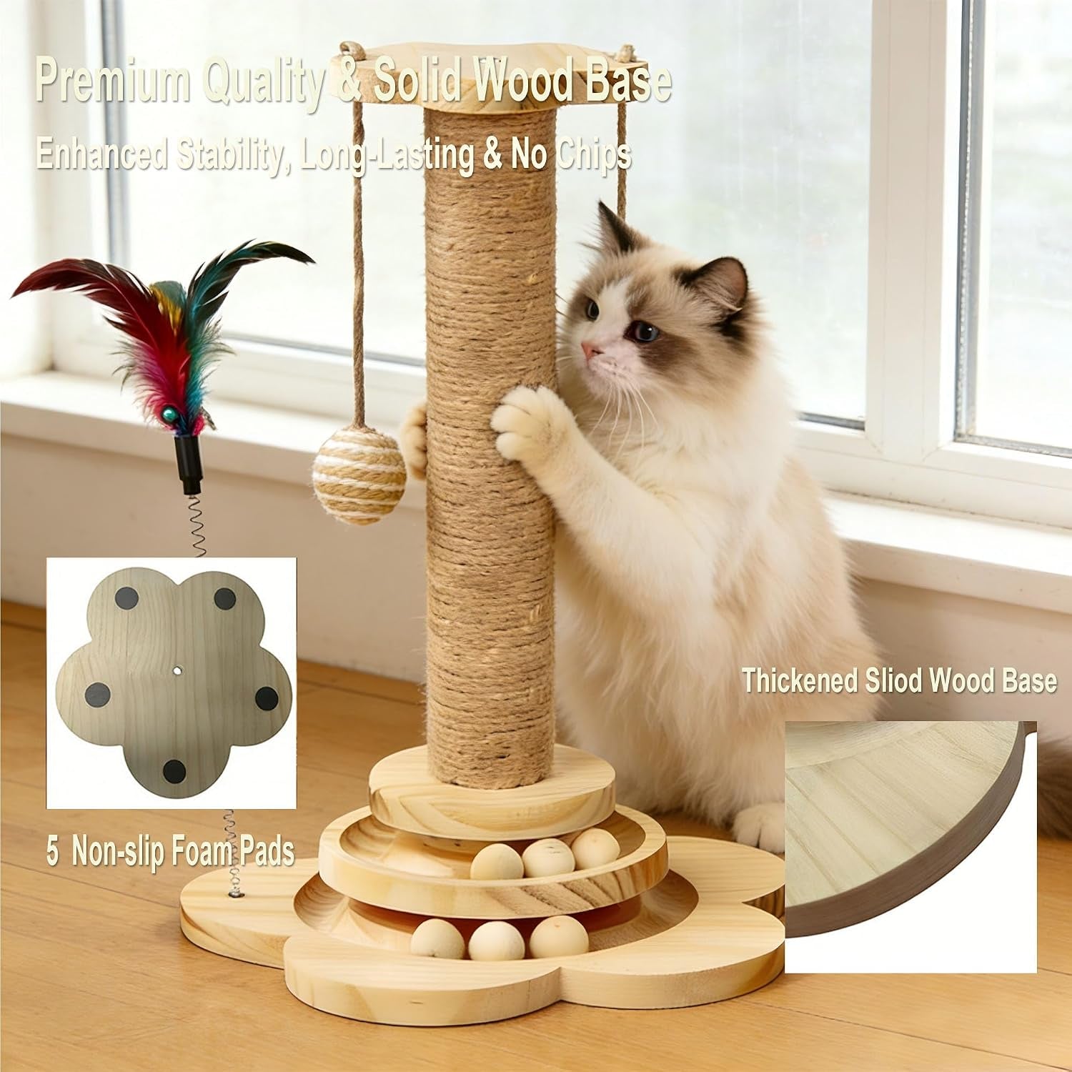 wooden-cat-scratching-post-4-in-1-cat-scratcher-kitten-toys-17-7-tall-sisal-post-for-indoor-cat-with-two-laye-wooden-ball-track-ideal-for-small-medium-cat