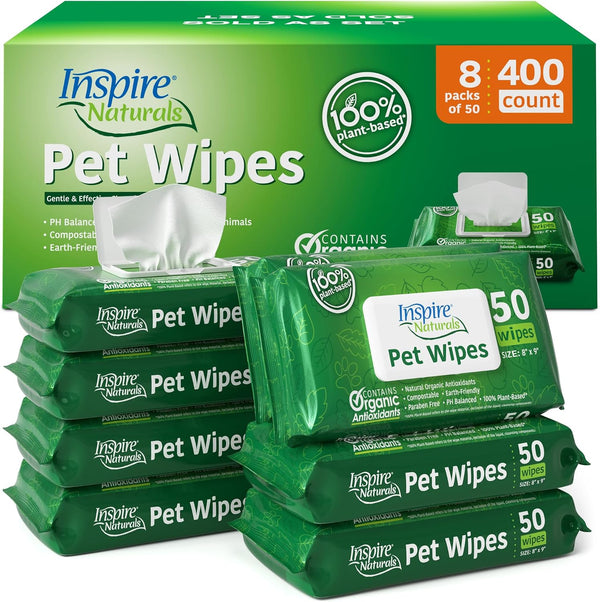 Inspire Naturals Pet Wipes for Dogs and Cats 100% Natural Plant Based with Organic Antioxidants, Dog Wipe Cleaning Deodorizing | Cat Wipes | Puppy Wipes | Dog Wipes for Paws and Butt (200Ct - 4 Pack)9