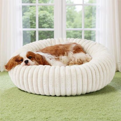 Bedsure Comfyfleece™ Donut Large Dog Bed - Washable Faux Fur with Corduroy Fleece & anti Slip Bottom, round Pet Bed with Removable Cover, Camel Brown, 36X36X8 Inches | 36X36X8In,Calming round Pet Bed,Support Plush , with Removable Corduroy Fleece for Big Dog,Anti Slip Bottom,Camel Brown24