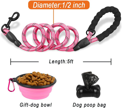 BARKBAY Dog Leashes for Large Dogs Heavy Duty Dog Leash 4/5/6 FT with Comfortable Padded Handle and Highly Reflective Threads for Medium Large Dogs Walking Training Running (5Ft-1/2'',Pink)6