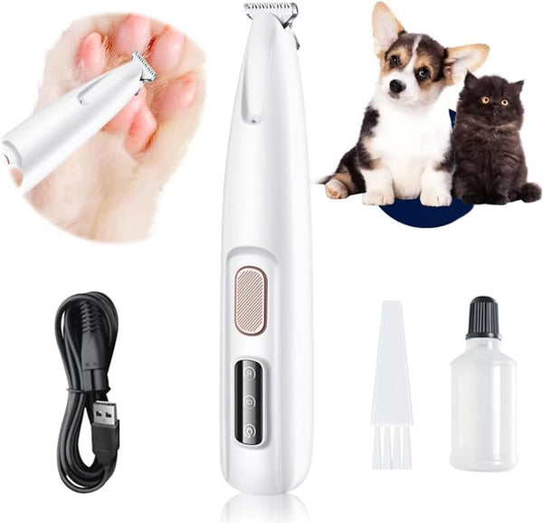 Dog Paw Trimmer,Furry Basics Pet Hair Trimmer,Saffory Dog Paw Trimmer with LED Light,Low Noise USB Rechargeable,Waterproof Pet Hair Shaver for Dogs and Cats1