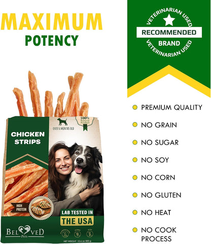 Beloved Pets Dog Chicken Treats Jerky Strips 10.6 Oz - Human Grade Meat Sticks - Natural Pet Dried Snacks Rawhide - Free - Long Lasting Chews for Large & Small Dogs7
