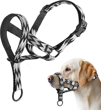 Gentle Dog Head Collar, Soft Nylon No Pull Padded Halter with Fashion Stripes, Breathable Nose Leash for Dogs, anti Pulling Barking(M)9