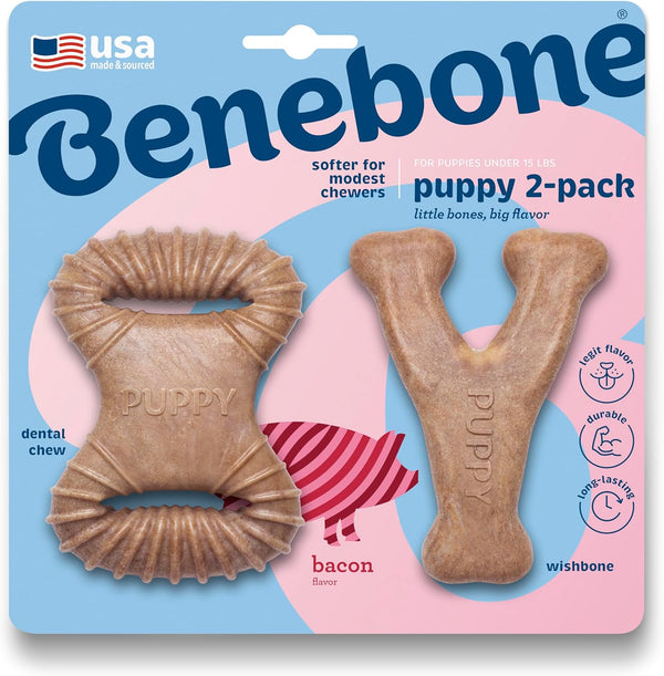 Benebone Puppy 2-Pack Dental Chew/Wishbone Dog Chew Toys, Made in USA, Real Bacon Flavor1