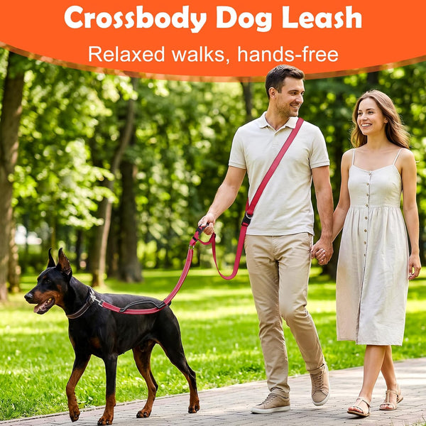 Xiaz Hands Free Dog Leash,Versatile Crossbody Dog Leash,5.9-7.9 FT Waist Belt with Double Handles for Small Medium and Large Dogs Walking, Running and Jogging, Red4