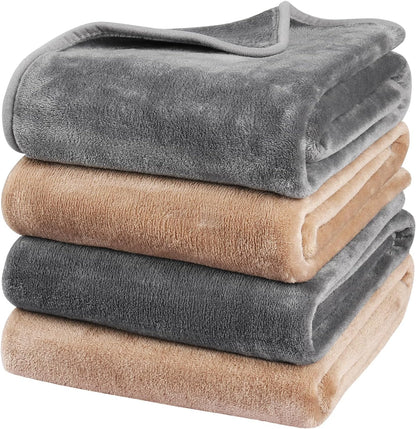 Onarway Dog Blanket Washable for Puppy: 4 Packs Dog Blankets 40”X28” | Fluffy Soft Small Throw for Cat Puppy Kitten Dogs - Fleece Pet Blankets for Bed Sofa Car and Indoor - Grey and Khaki1