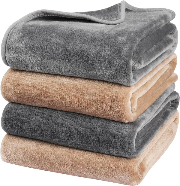 Onarway Dog Blanket Washable for Puppy: 4 Packs Dog Blankets 40”X28” | Fluffy Soft Small Throw for Cat Puppy Kitten Dogs - Fleece Pet Blankets for Bed Sofa Car and Indoor - Grey and Khaki1