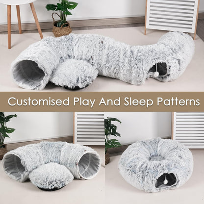 Baseola Fuzzy Cat Tunnel Bed for Indoor Cats, 2-In-1 Interactive Cat Toys | Peekaboo Cat Cave with Washable Mat, Collapsible Cat Play Tunnel for Kittens & Small Pets, Plush Cat Donut Bed Tunnel, Grey9