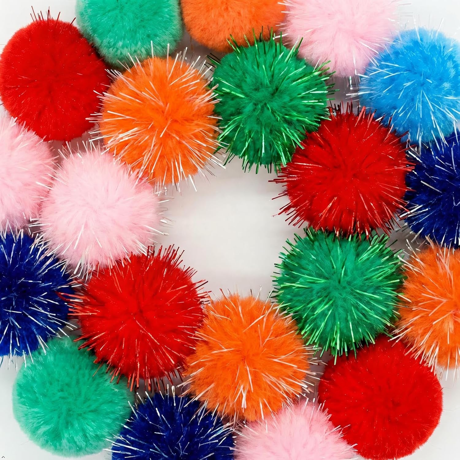 14-pack-cat-toys-balls-no-bells-quiet-interactive-toys-soft-pom-poms-sparkle-balls-for-kittens-adult-cats-safe-for-batting-chasing-7-sparkle-fuzzy-balls-7-yarn-balls
