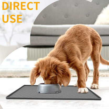 Ptlom Pet Placemat for Dog and Cat, Mat for Prevent Food and Water Overflow, Suitable for Small, Medium and Big Pet, 18" 12", Grey, Silicone9