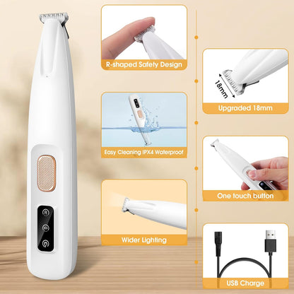 Palksky Dog Paw Trimmer, Upgraded 18Mm-Blade Electric Dog Clippers for Groomming-With Led Display, Waterproof Pet Micro Precisiion Trimmer, Rechargeable Hair Shaver for Paws, Ears, Face, Rump-And Eyes6