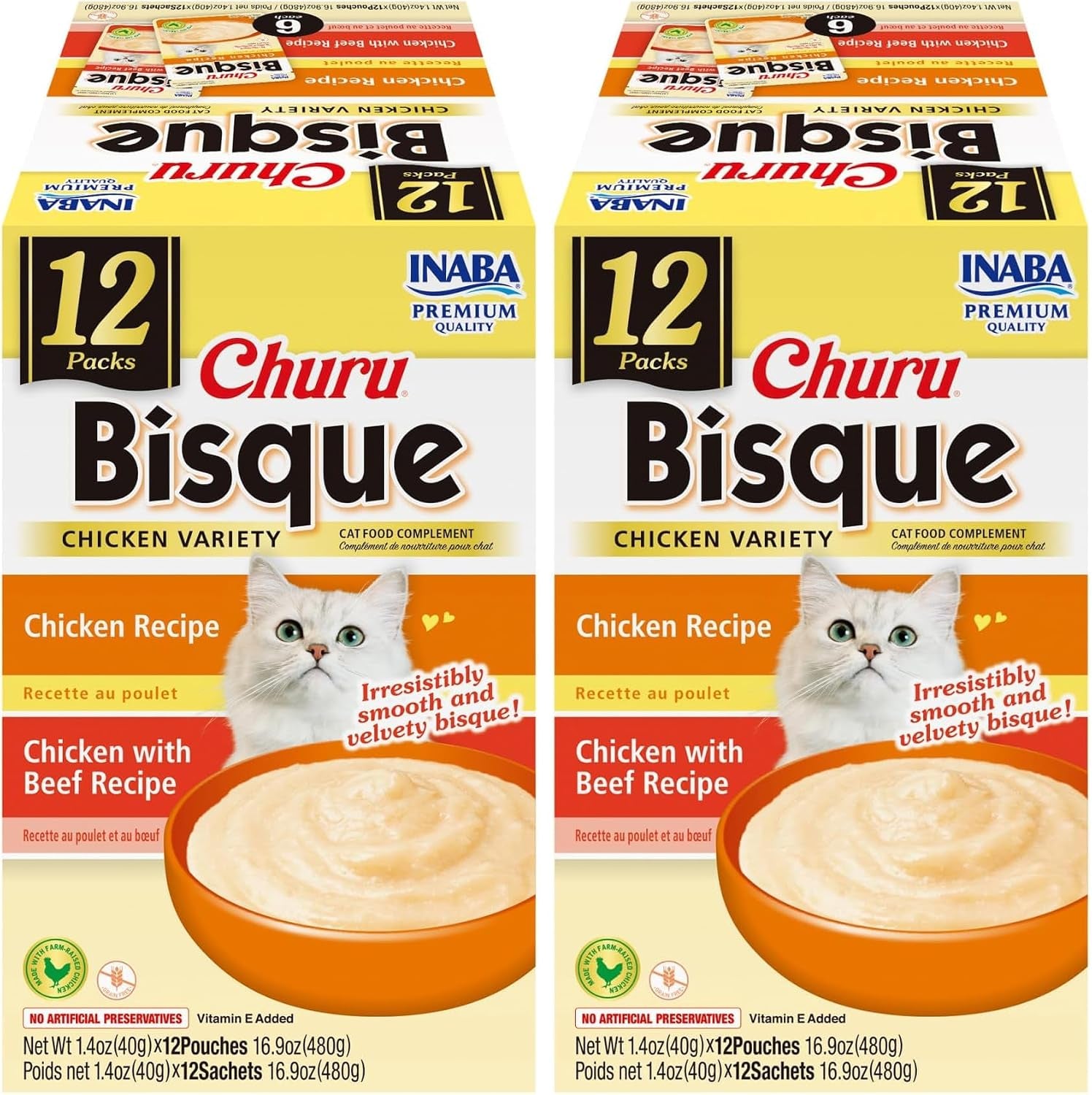 inaba-churu-bisque-for-cats-creamy-lickable-puree-side-dish-with-vitamin-e-1-4-ounces-per-pouch-12-pouches-tuna-chicken-variety