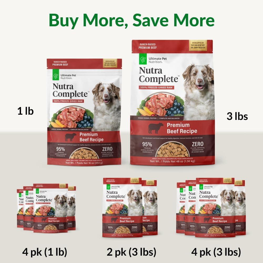 ultimate-pet-nutrition-nutra-complete-100-freeze-dried-raw-veterinarian-formulated-dog-food-with-antioxidants-prebiotics-and-amino-acids-1-pound-beef