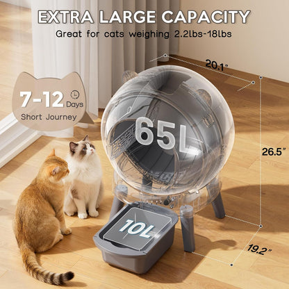 Automatic Litter Box, Self Cleaning Litter Box with App Control, Large Capacity for Multiple Cats, Noise & Odor Control, Dual Safety Sensors, Easy Maintenance with 2 Roll Garbage Bags, Gray3