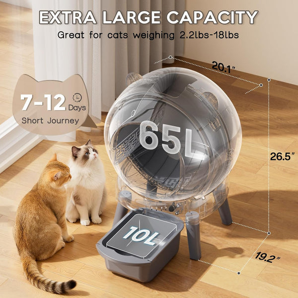 Automatic Litter Box, Self Cleaning Litter Box with App Control, Large Capacity for Multiple Cats, Noise & Odor Control, Dual Safety Sensors, Easy Maintenance with 2 Roll Garbage Bags, Gray3